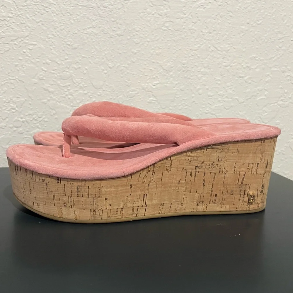 Veronica Beard Pink Geno Suede Wedge Thong Sandals Size 9.5